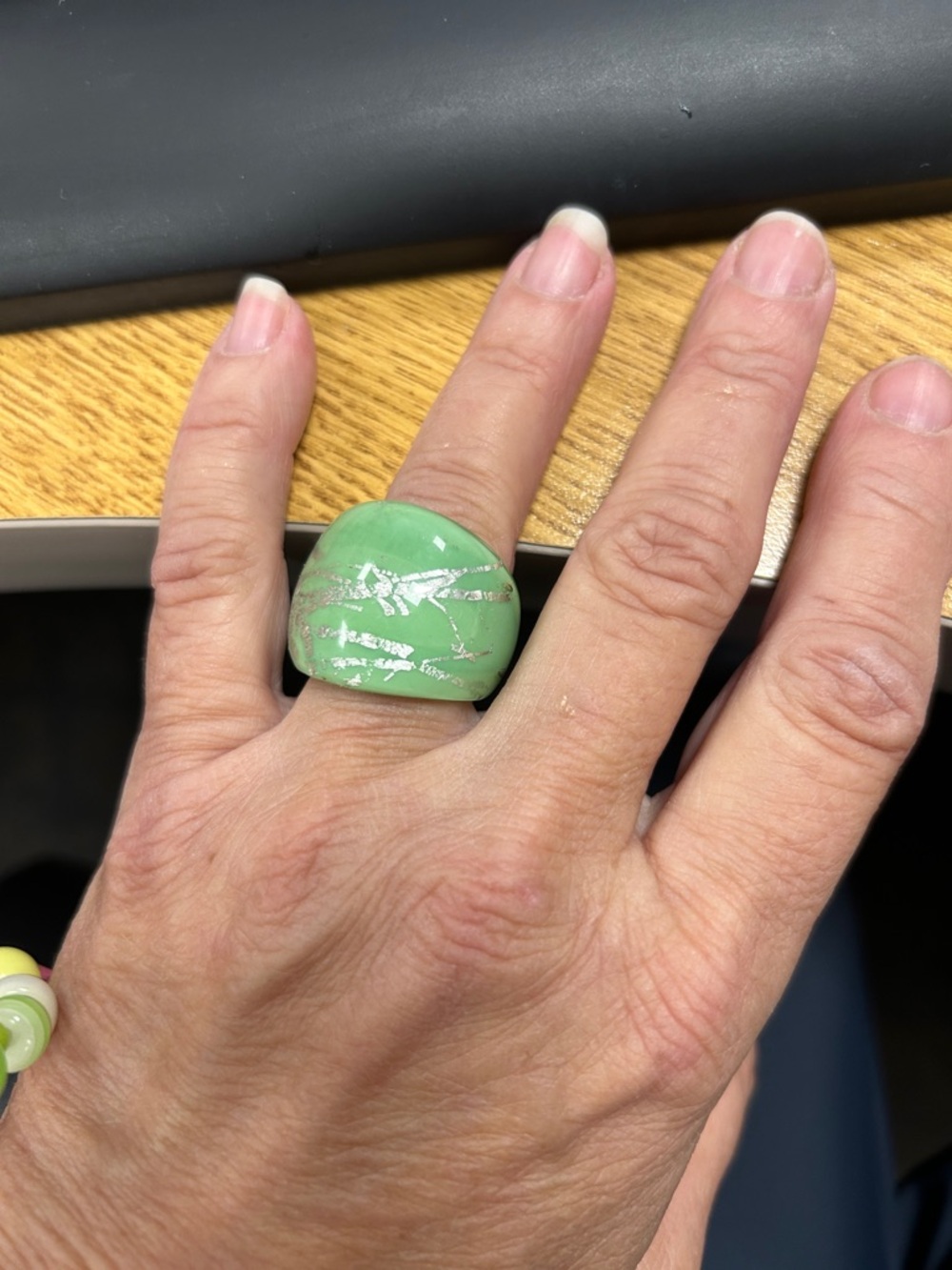 Mint Green Dome Statement Ring with Silver Accents